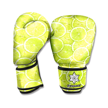 Green Lime Slices Pattern Print Boxing Gloves