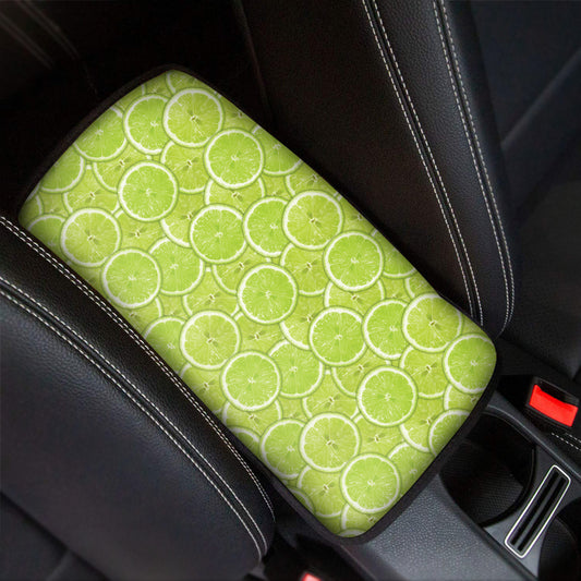 Green Lime Slices Pattern Print Car Center Console Cover