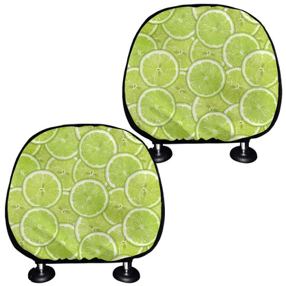 Green Lime Slices Pattern Print Car Headrest Covers