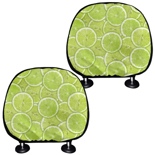 Green Lime Slices Pattern Print Car Headrest Covers