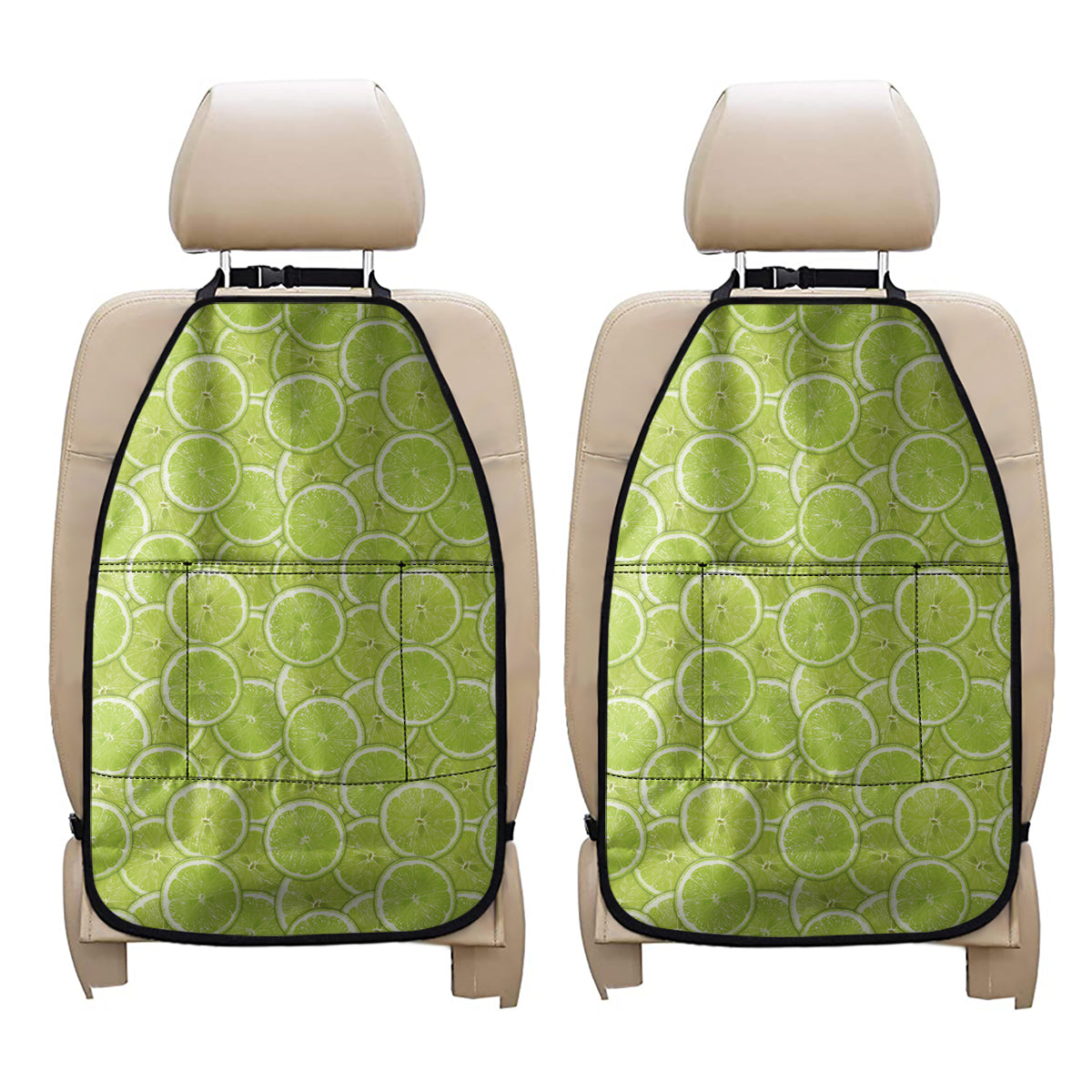 Green Lime Slices Pattern Print Car Seat Organizers