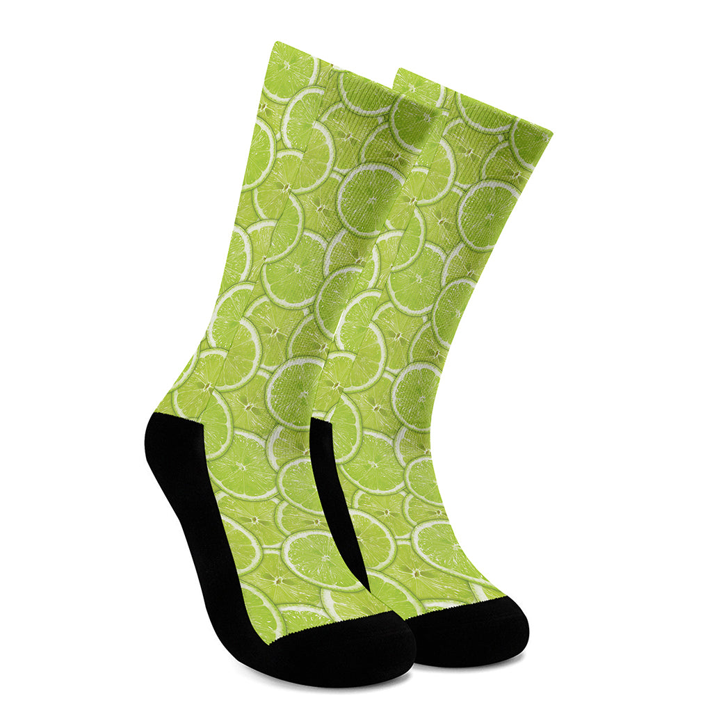 Green Lime Slices Pattern Print Crew Socks