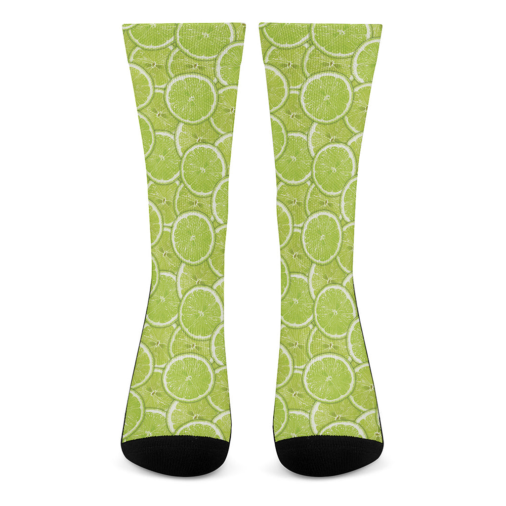 Green Lime Slices Pattern Print Crew Socks
