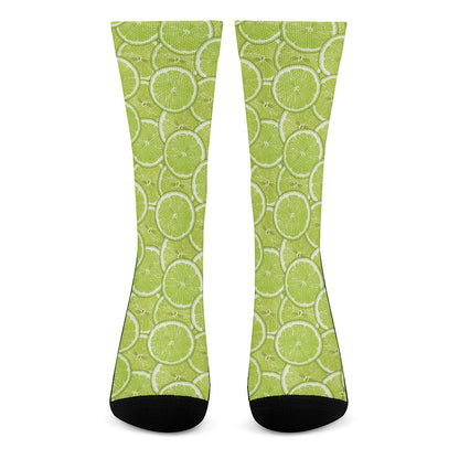 Green Lime Slices Pattern Print Crew Socks