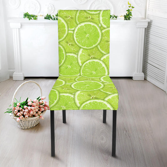 Green Lime Slices Pattern Print Dining Chair Slipcover