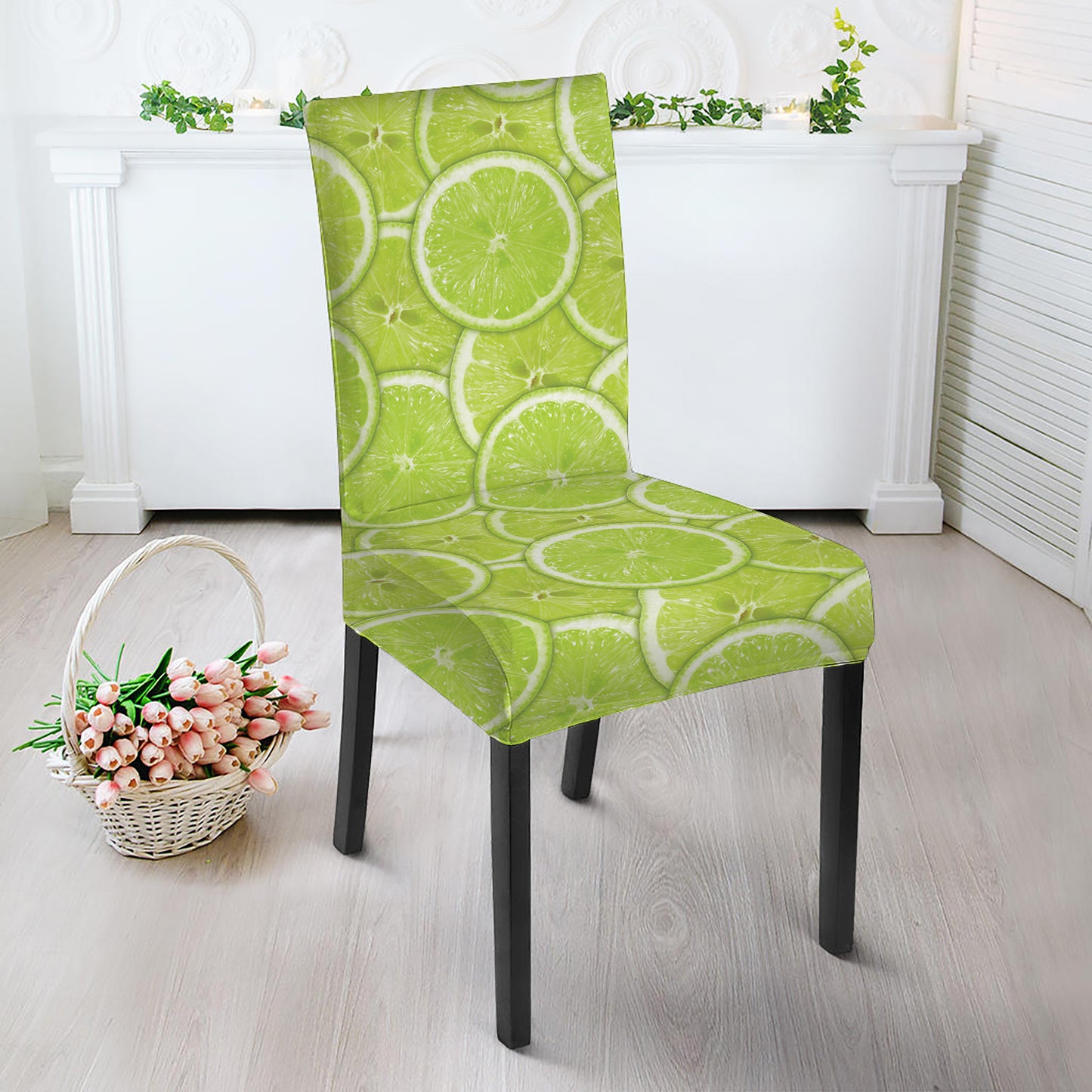 Green Lime Slices Pattern Print Dining Chair Slipcover