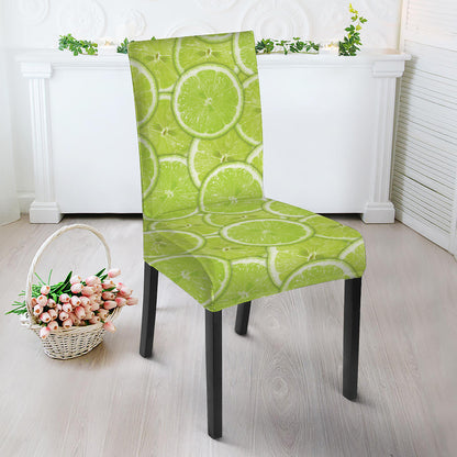 Green Lime Slices Pattern Print Dining Chair Slipcover