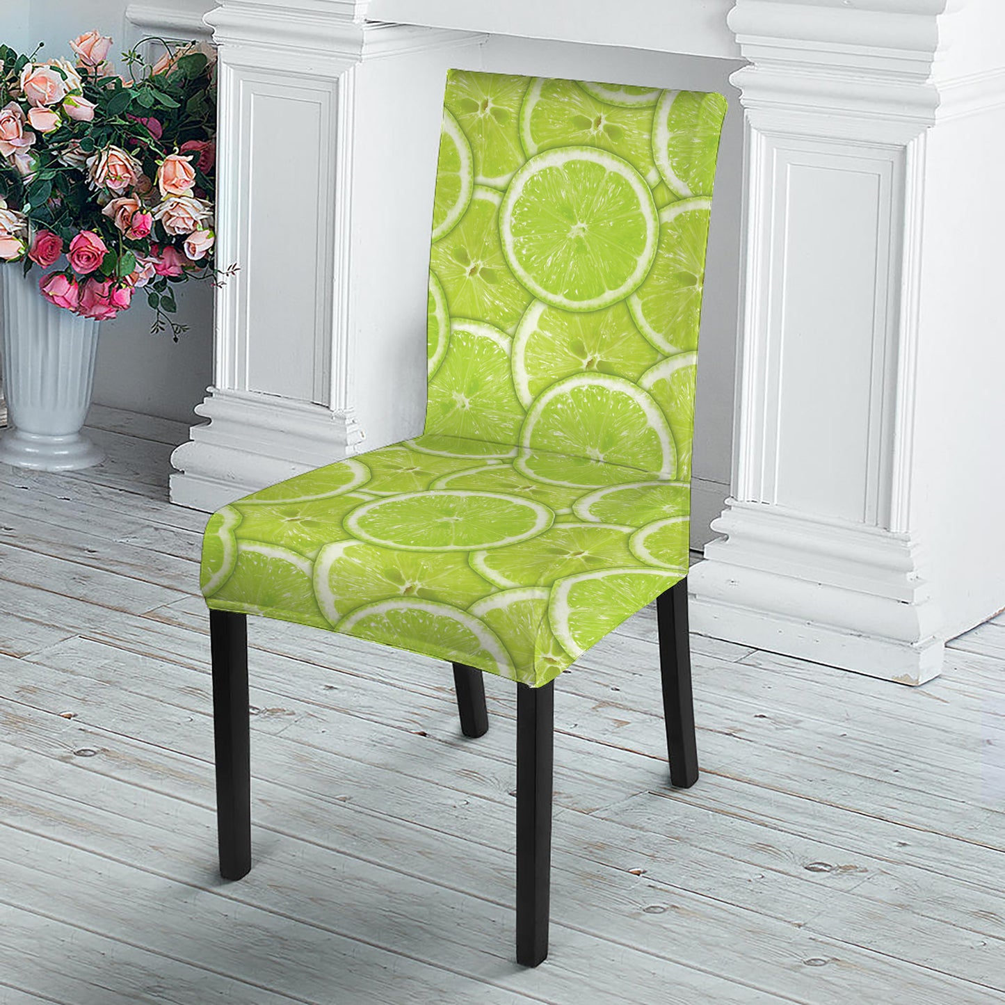 Green Lime Slices Pattern Print Dining Chair Slipcover