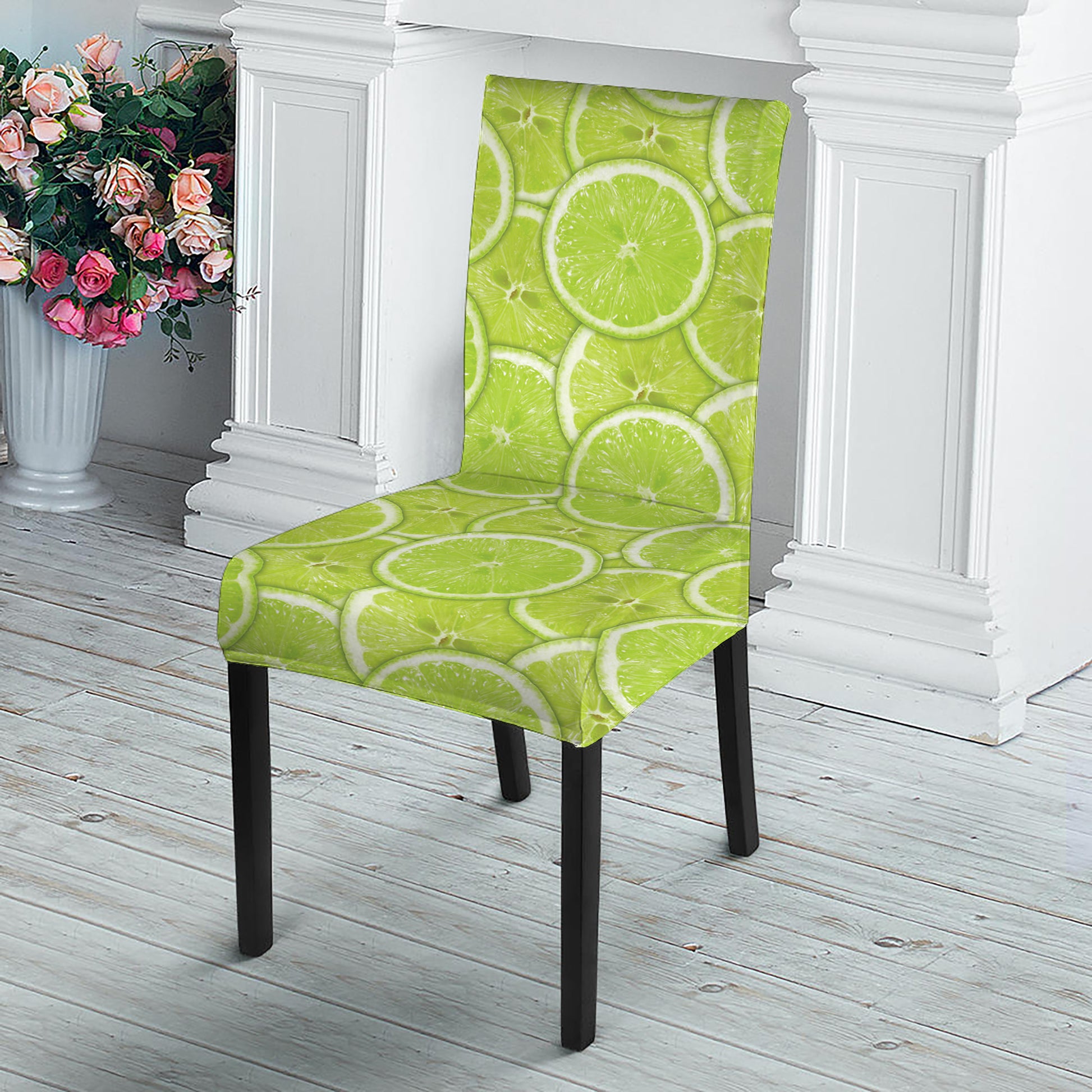 Green Lime Slices Pattern Print Dining Chair Slipcover
