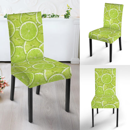 Green Lime Slices Pattern Print Dining Chair Slipcover