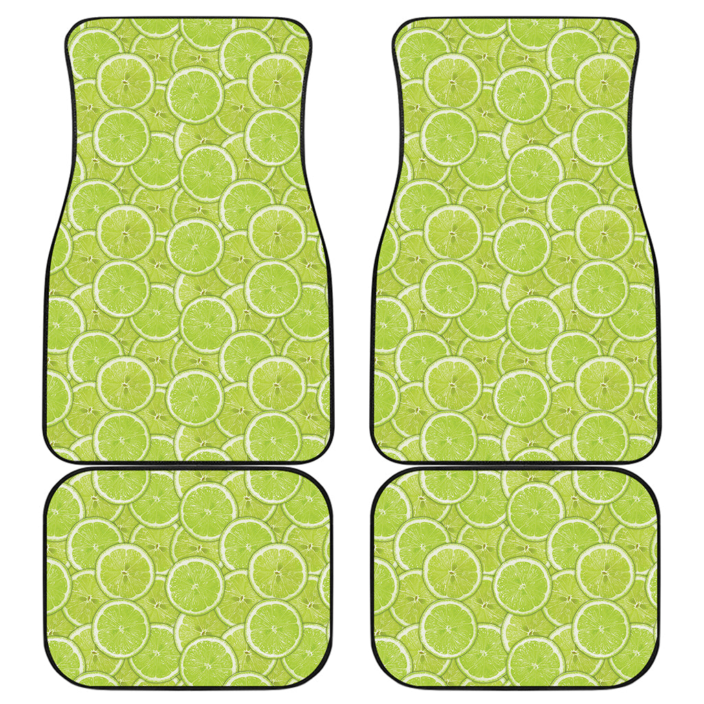 Green Lime Slices Pattern Print Front and Back Car Floor Mats