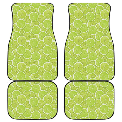 Green Lime Slices Pattern Print Front and Back Car Floor Mats