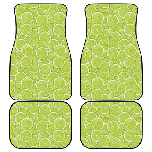 Green Lime Slices Pattern Print Front and Back Car Floor Mats