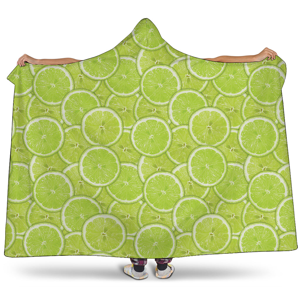 Green Lime Slices Pattern Print Hooded Blanket