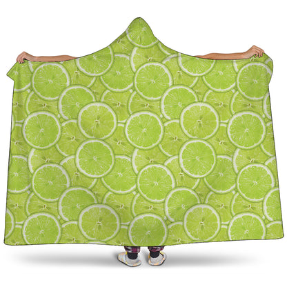 Green Lime Slices Pattern Print Hooded Blanket