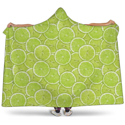 Green Lime Slices Pattern Print Hooded Blanket