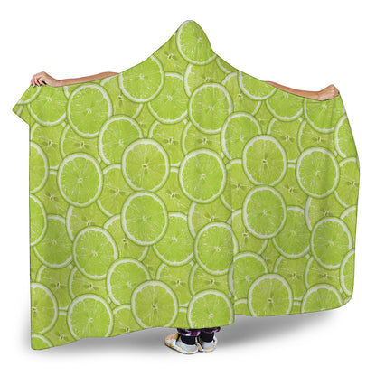 Green Lime Slices Pattern Print Hooded Blanket