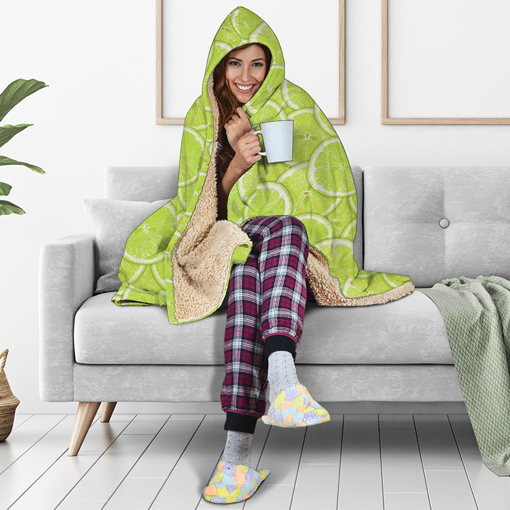 Green Lime Slices Pattern Print Hooded Blanket