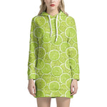 Green Lime Slices Pattern Print Hoodie Dress