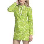 Green Lime Slices Pattern Print Hoodie Dress