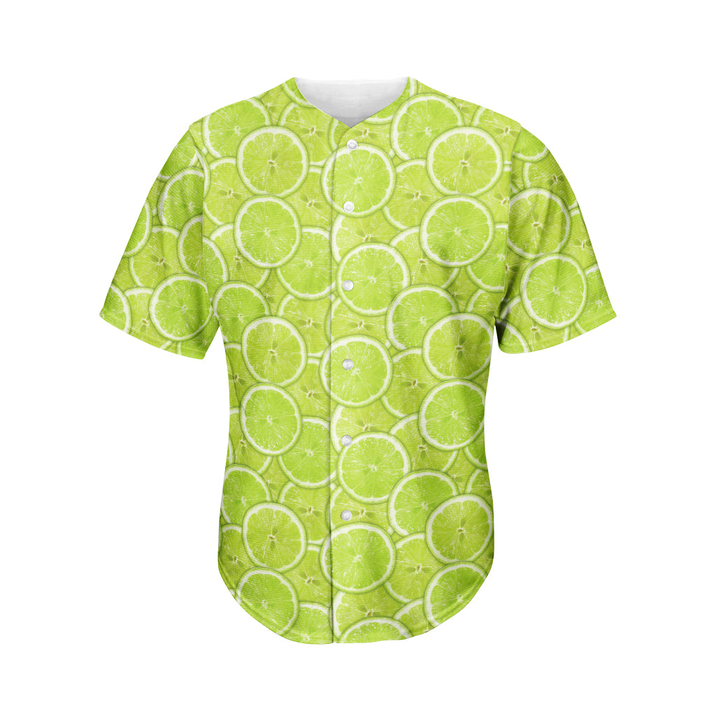 Green Lime Slices Pattern Print Men's Baseball Jersey