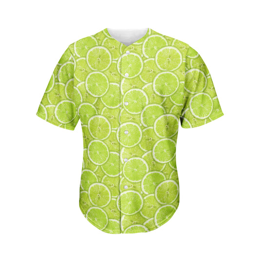 Green Lime Slices Pattern Print Men's Baseball Jersey