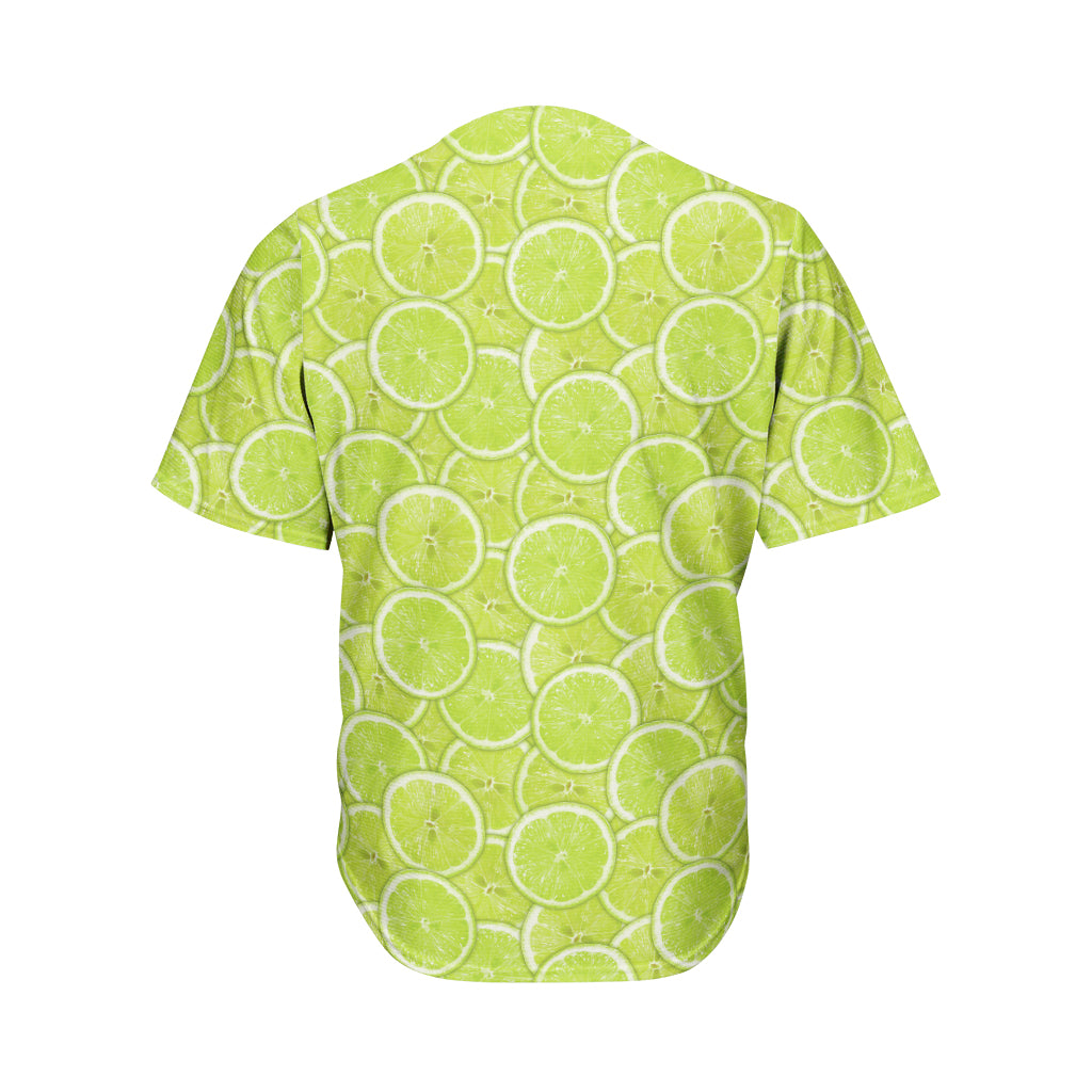 Green Lime Slices Pattern Print Men's Baseball Jersey