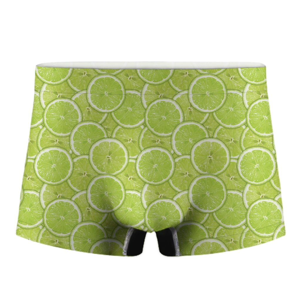 Green Lime Slices Pattern Print Men's Boxer Briefs