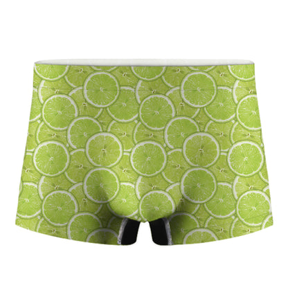 Green Lime Slices Pattern Print Men's Boxer Briefs
