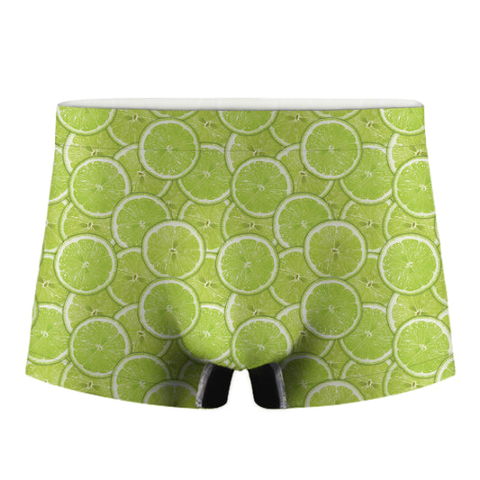 Green Lime Slices Pattern Print Men's Boxer Briefs