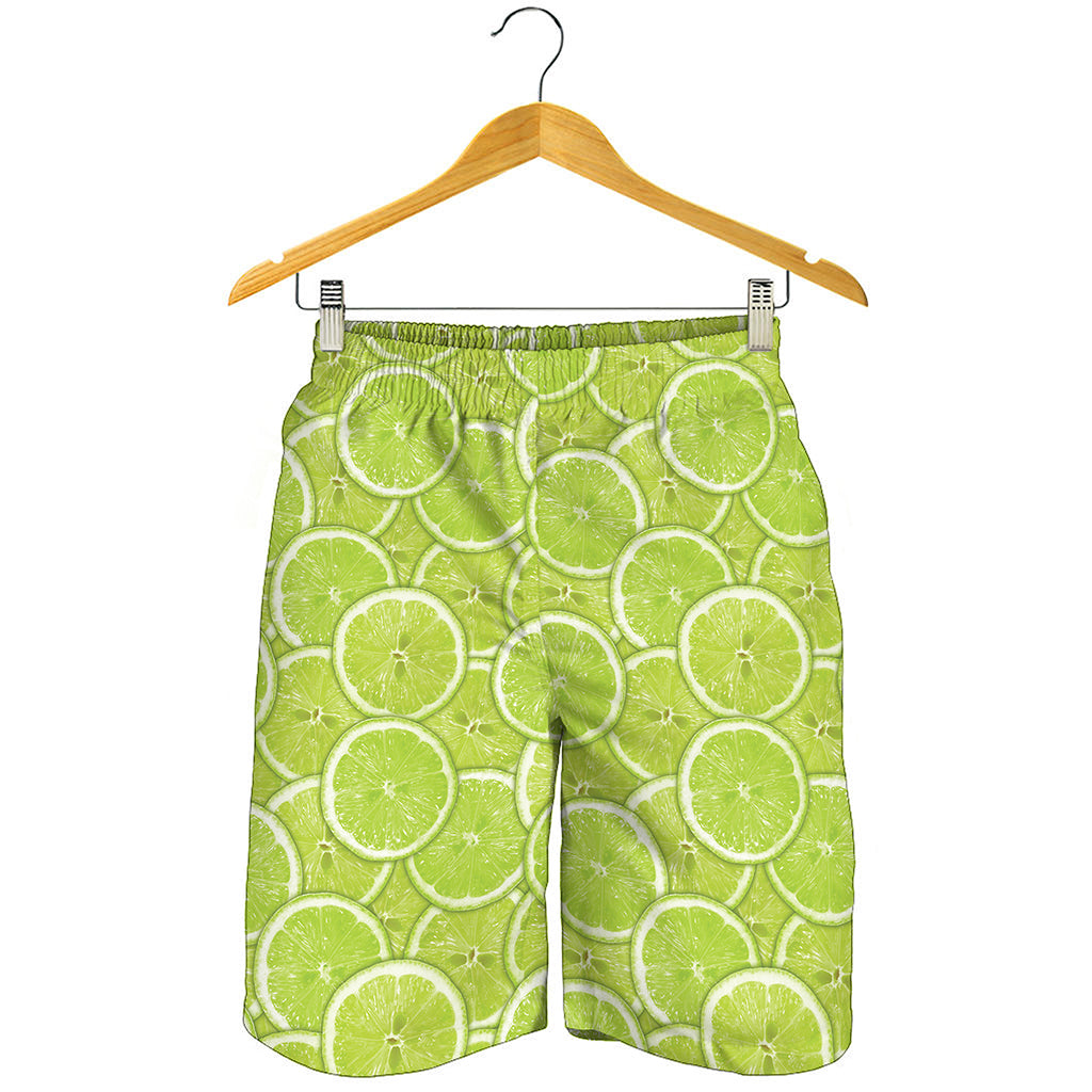 Green Lime Slices Pattern Print Men's Shorts