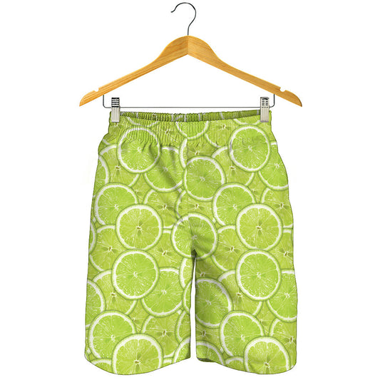 Green Lime Slices Pattern Print Men's Shorts