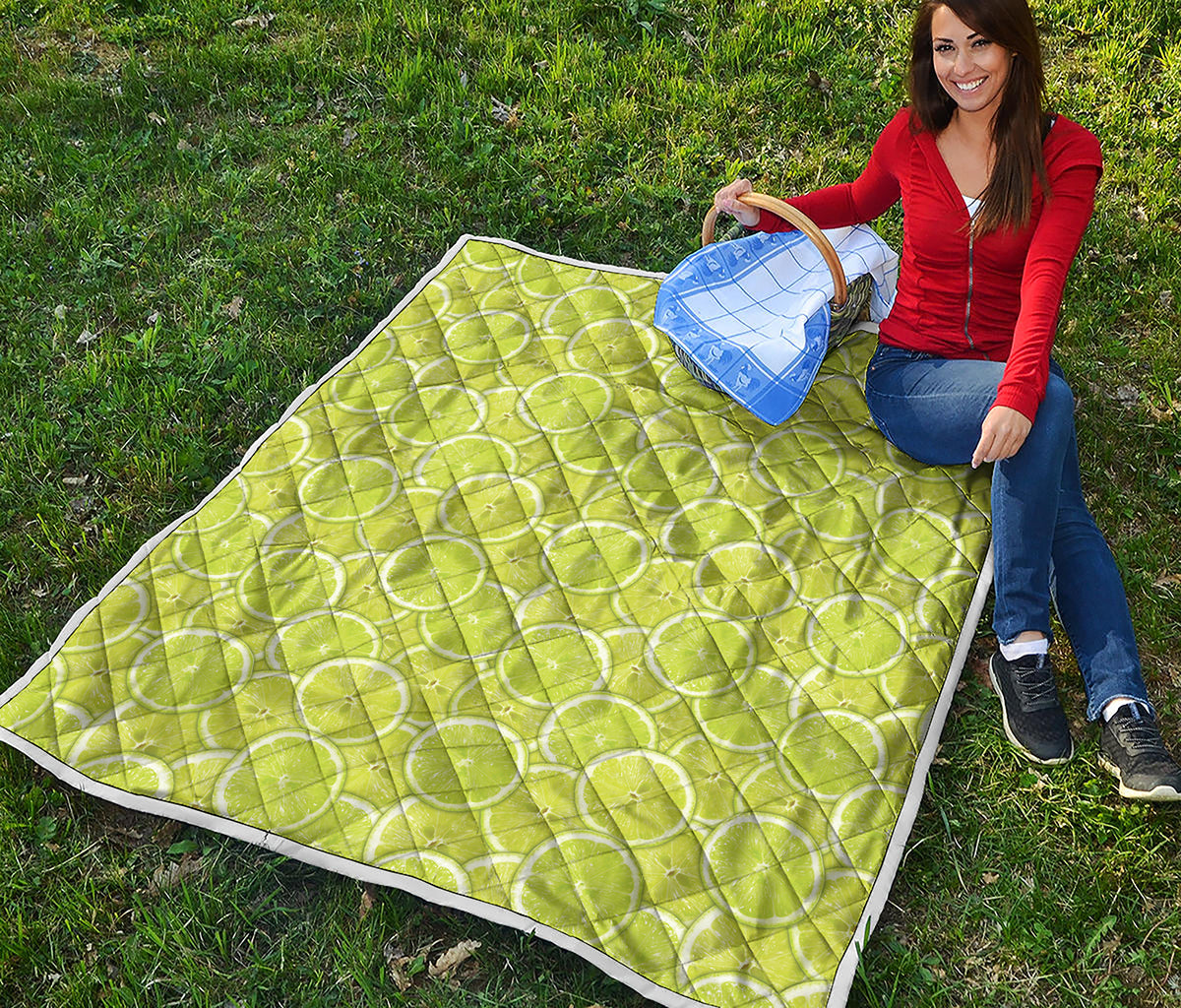 Green Lime Slices Pattern Print Quilt