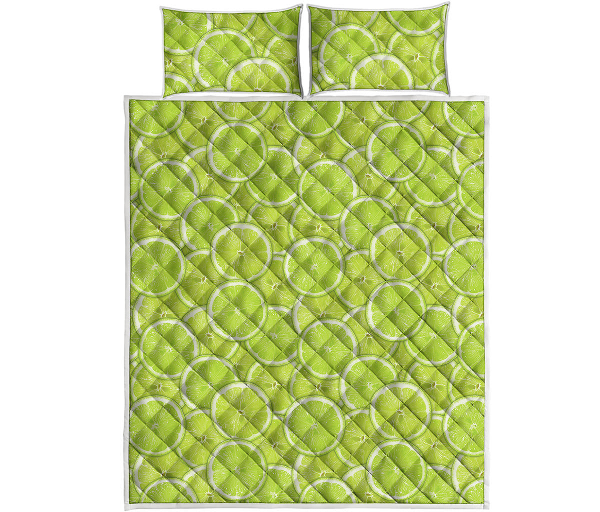 Green Lime Slices Pattern Print Quilt Bed Set