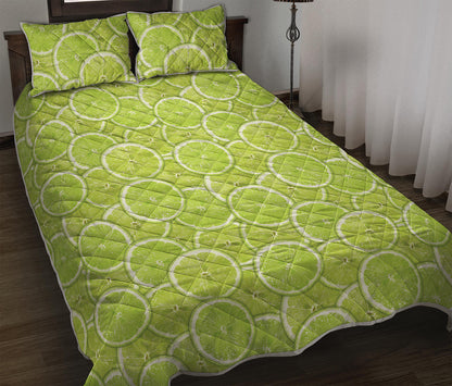 Green Lime Slices Pattern Print Quilt Bed Set