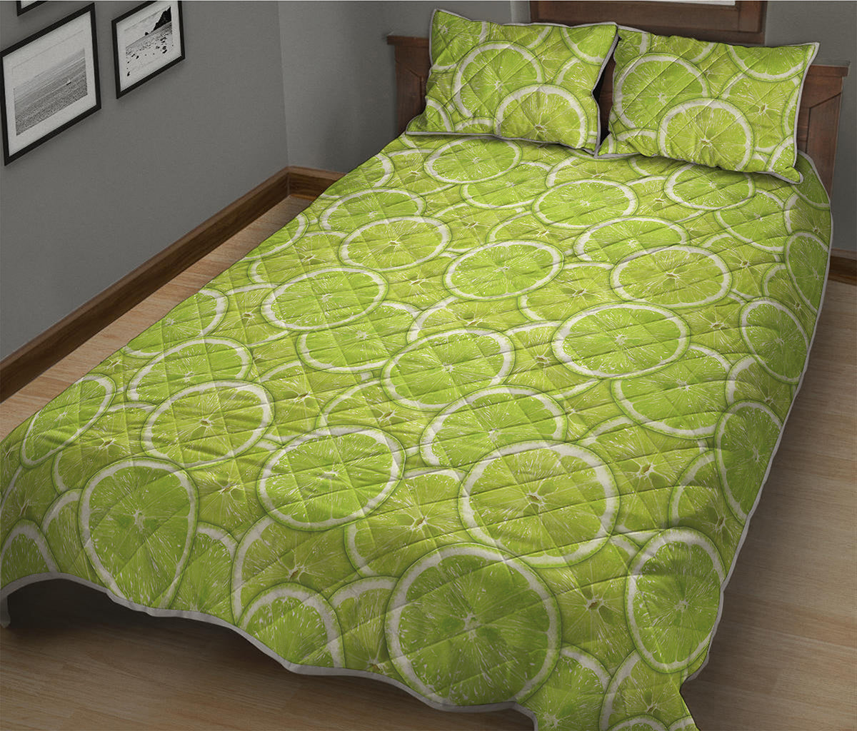 Green Lime Slices Pattern Print Quilt Bed Set