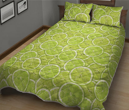 Green Lime Slices Pattern Print Quilt Bed Set