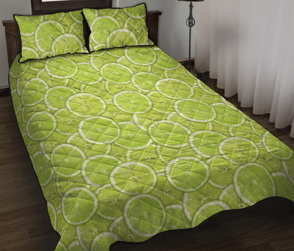 Green Lime Slices Pattern Print Quilt Bed Set