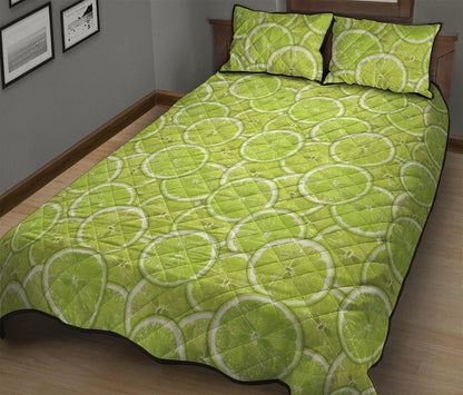 Green Lime Slices Pattern Print Quilt Bed Set
