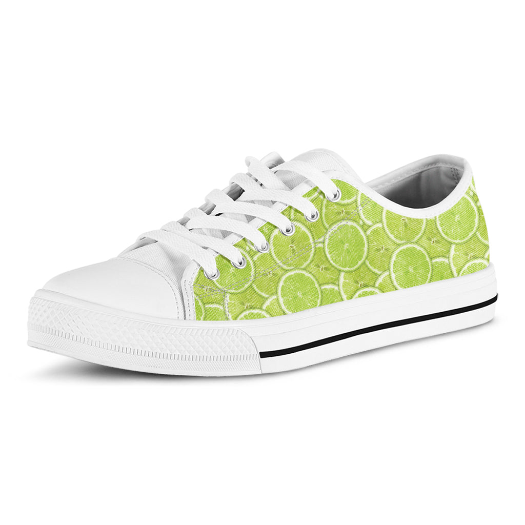 Green Lime Slices Pattern Print White Low Top Shoes