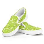 Green Lime Slices Pattern Print White Slip On Shoes