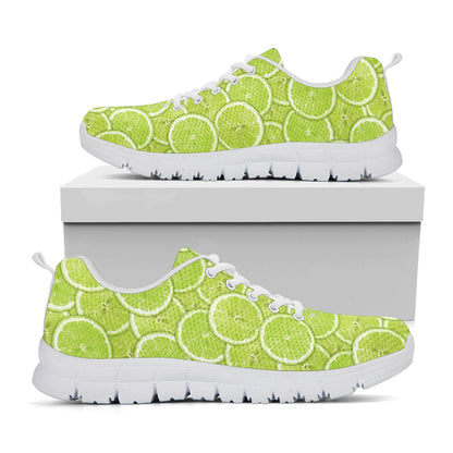 Green Lime Slices Pattern Print White Sneakers