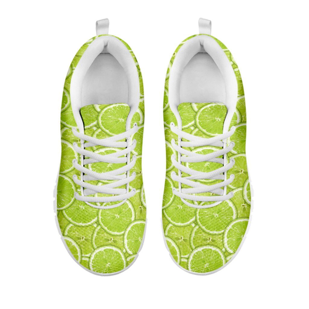Green Lime Slices Pattern Print White Sneakers
