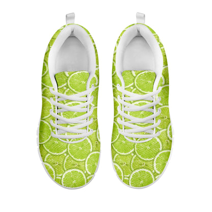 Green Lime Slices Pattern Print White Sneakers