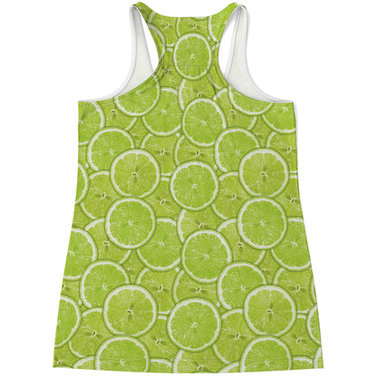 Green Lime Slices Pattern Print Women's Racerback Tank Top