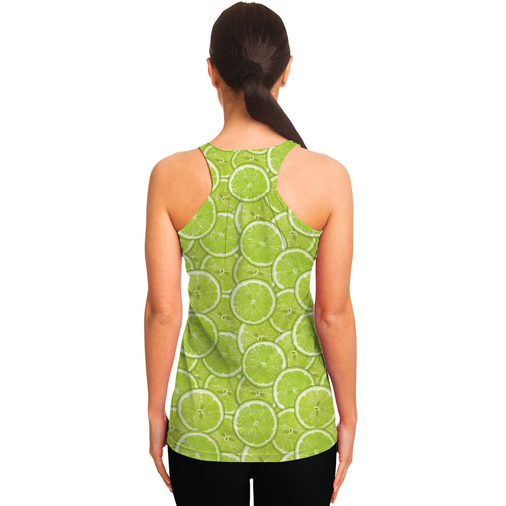 Green Lime Slices Pattern Print Women's Racerback Tank Top