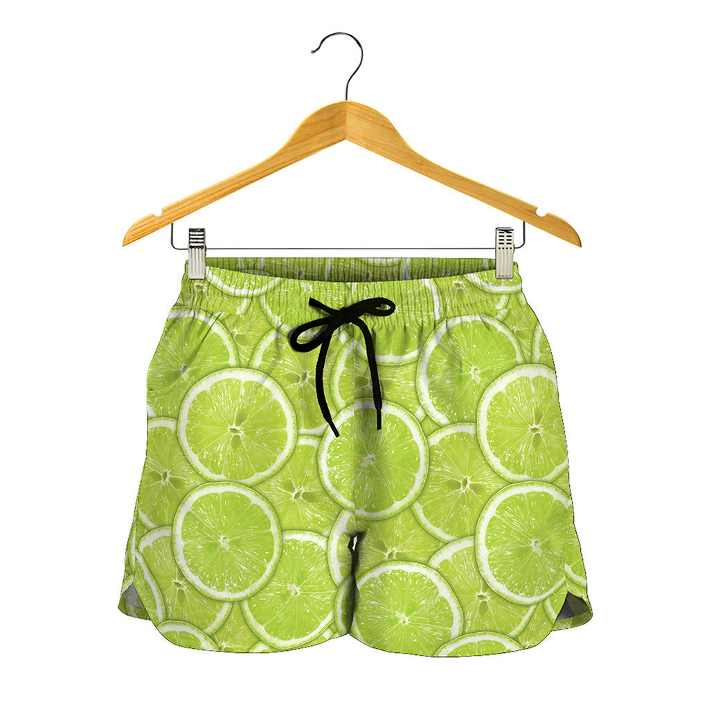 Green Lime Slices Pattern Print Women's Shorts