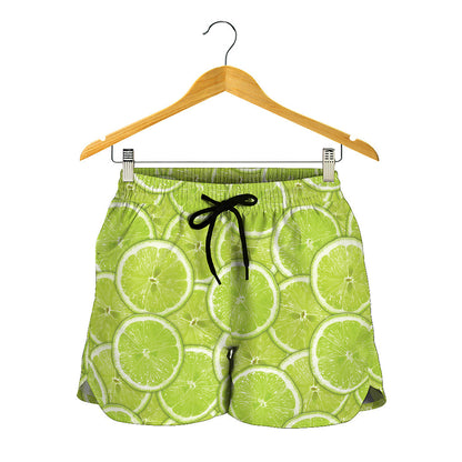 Green Lime Slices Pattern Print Women's Shorts