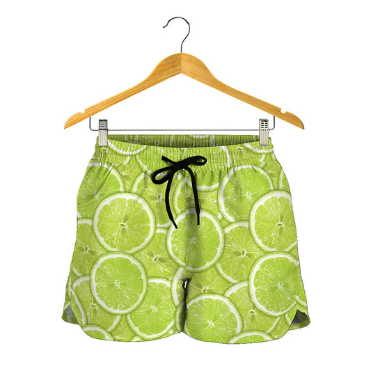 Green Lime Slices Pattern Print Women's Shorts