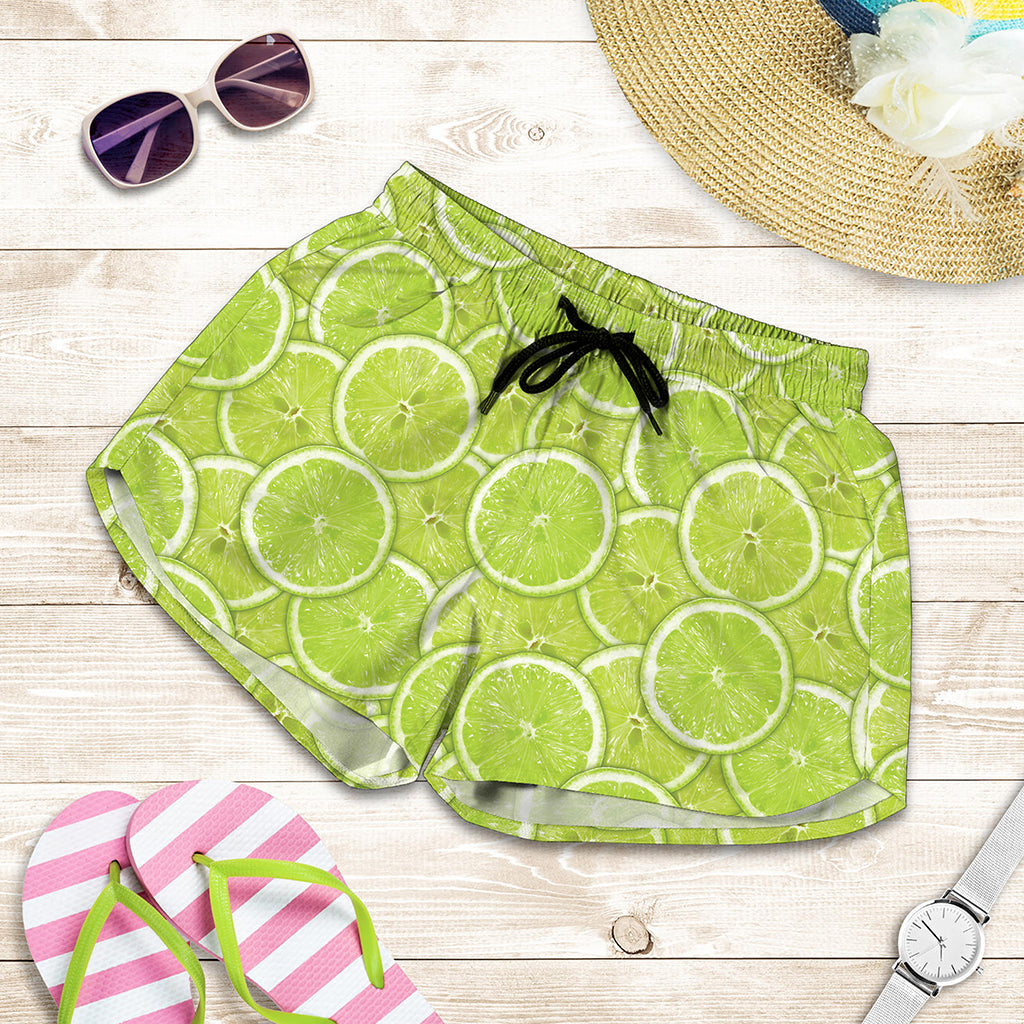 Green Lime Slices Pattern Print Women's Shorts